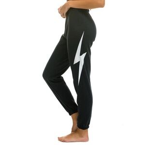 Aviator Nation Black Sweatpants with White Lightning Bolt
